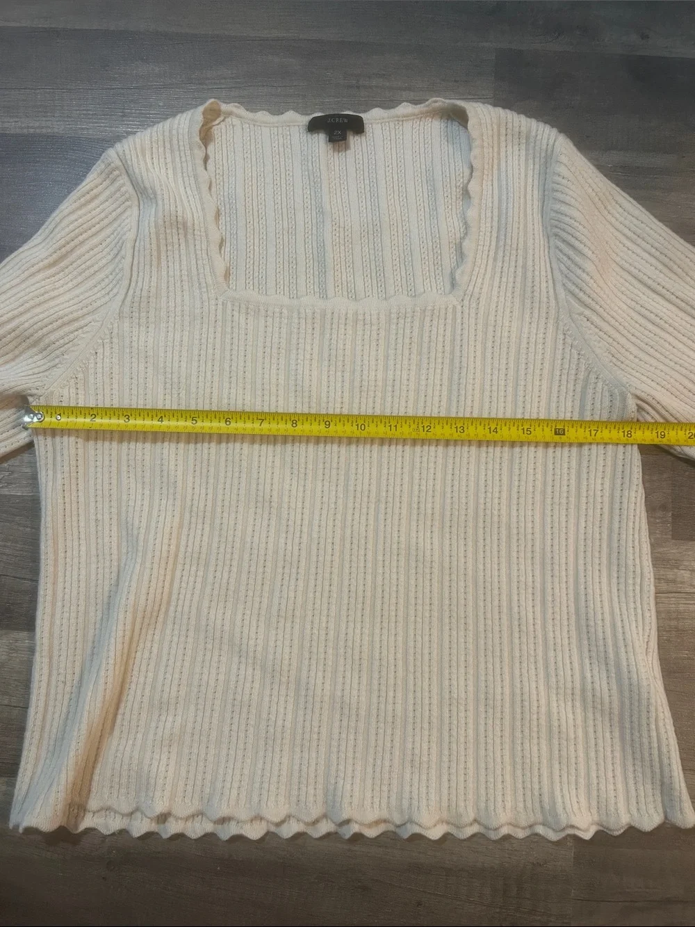 J. Crew Women’s Sweater Cream Ribbed Square-Neck 100% Merino Wool Size 2XL